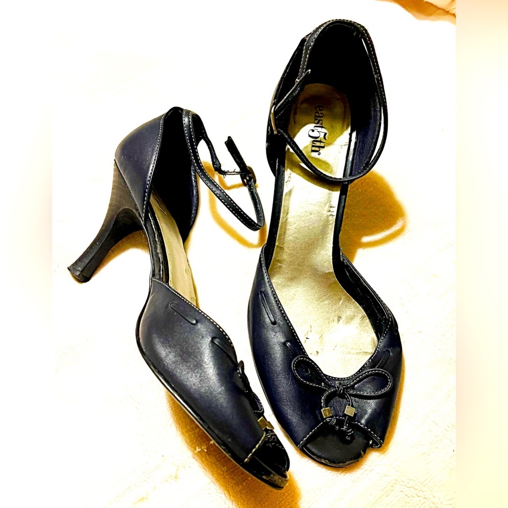 East 5th - Leather Open Toe Ankle Strap Heels Peep Toe Bow